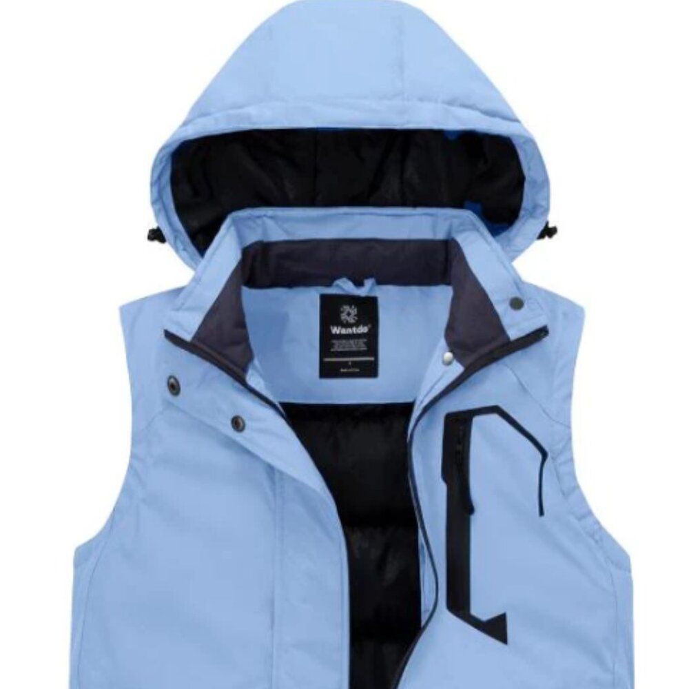 Wantdo Women's Waterproof Winter Puffer Vest Insulated Gilet-Blue-Size L-NWOT